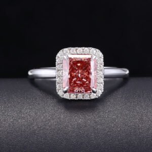 2CT Pink Radiant Cut Lab Grown Diamond Halo Engagement Ring | 925 Sterling Silver