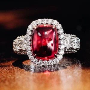 Luxury 14K Solid Gold 1ct Pink Lab Grown Diamond Wedding Ring, Cushion Cut Red Gemstone Halo Engagement Ring, Anniversary Bridal Ring