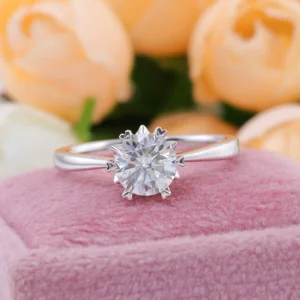 925 Sterling Silver 1CT Round Lab Grown Diamond Solitaire Engagement Ring for Women, Classic 6-Prong Bridal Wedding Ring, Halloween Christmas Jewelry Gift
