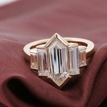 18K Gold 2CT Lab Grown Diamond Ladies Ring, Unique Geometric Baguette Cut Engagement Ring, Halloween Christmas Gift for Women